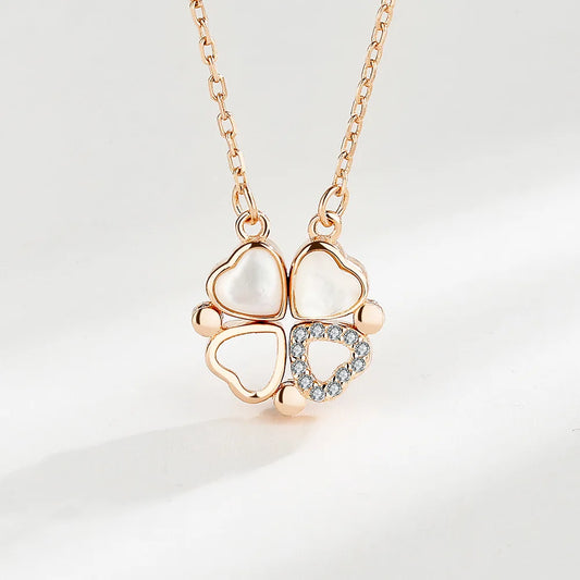 925 Sterling Silver Magnetic Four-Leaf Clover Necklace – Heart-Shaped Pendant Love Jewelry for Women and Girls Gift Cimorene