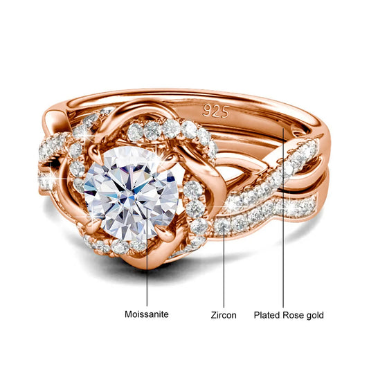 3ct Moissanite Diamond Ring Set 925 Sterling Silver Platinum Plated – Petal Design Engagement Ring for Women, 2026 Trend Jewelry