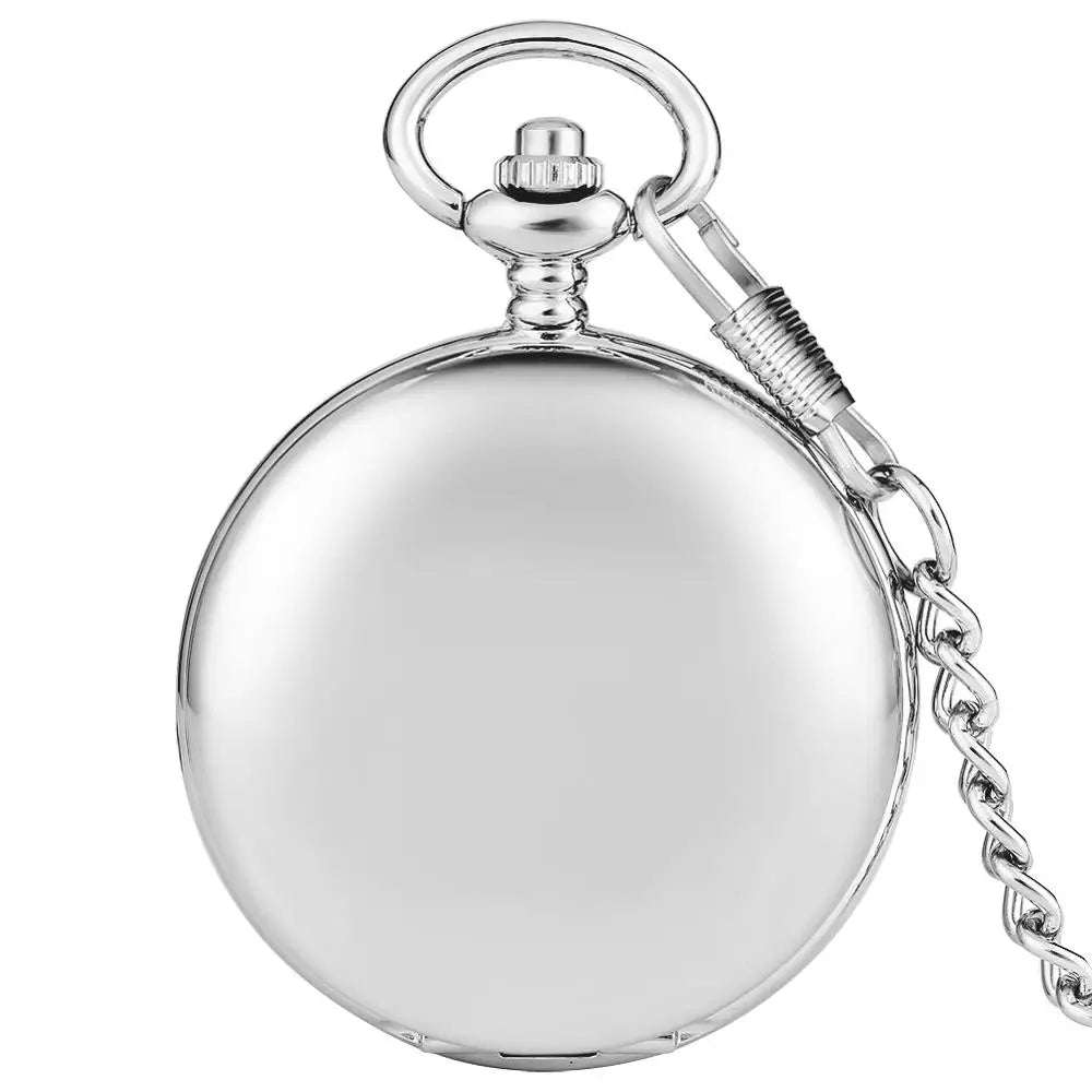 Blank Silver Smooth Double Full Hunter Case Pocket Watch – Steampunk Skeleton Dial Mechanical Watch with Chain Arnaud