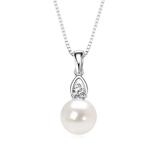 Freshwater Pearl Choker Necklace in 925 Sterling Silver – 9–10mm Natural White Pearl Pendant for Women