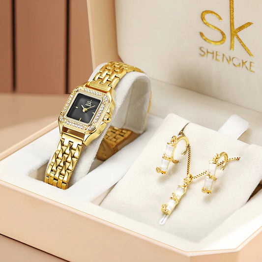 Shengke Ladies' Jewelry Watch Set - Bamboo & Maple Leaf Design, Women’s Gift Box Wristwatches Dorothy