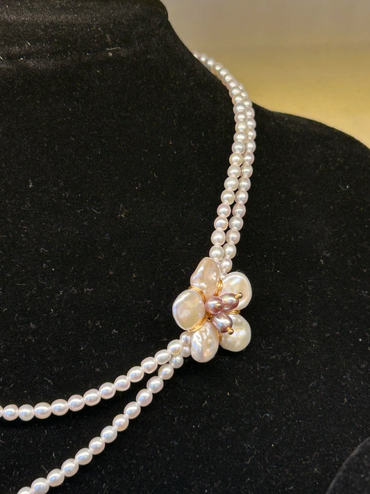 Natural Potato & Freshwater Pearl Necklace with Baroque Petal‑Shaped Design