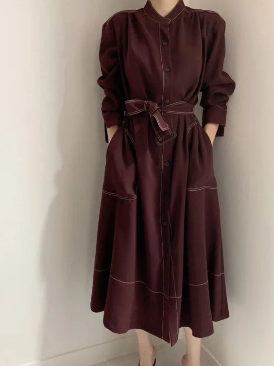 Spring & Autumn Korean Elegant A-Line Dress | Women's Loose Long Sleeve Temperament Dress Bianca