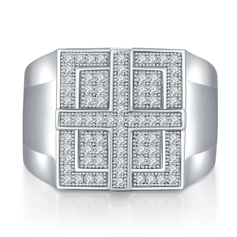 Pass Diamond Tester Moissanite Ring – 925 Sterling Silver Iced Out D Color VVS1 Round Cut Hip Hop Men’s Ring Kostas