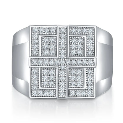Pass Diamond Tester Moissanite Ring – 925 Sterling Silver Iced Out D Color VVS1 Round Cut Hip Hop Men’s Ring Kostas