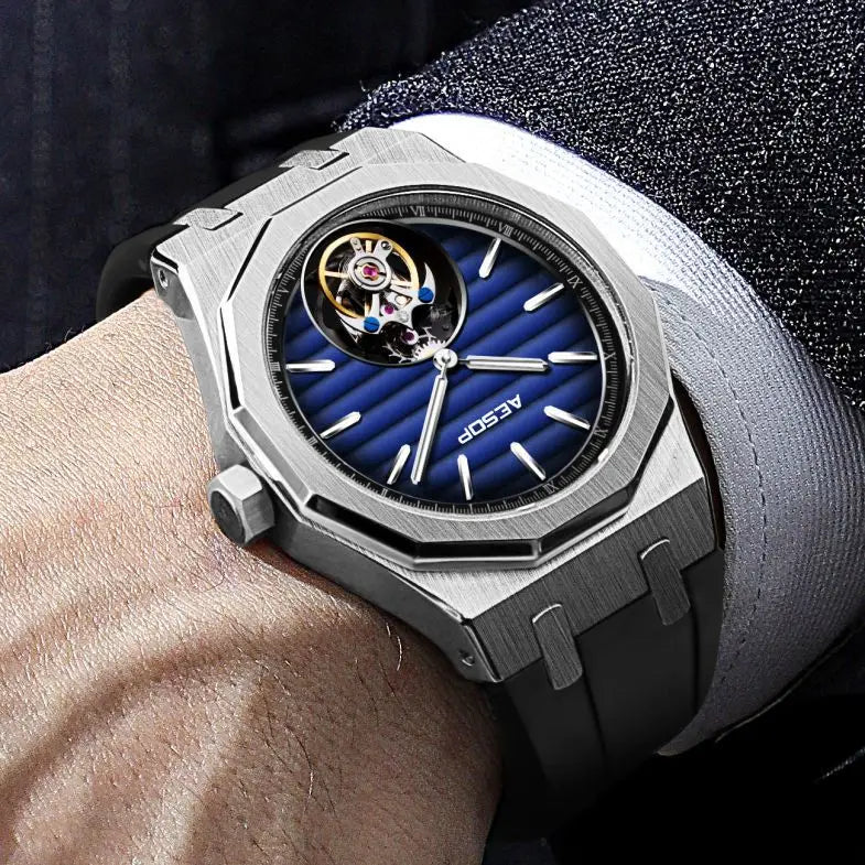AESOP 7057 Luxury Skeleton Tourbillon Watch for Men – Stainless Steel Automatic Mechanical, Sapphire Crystal, Waterproof