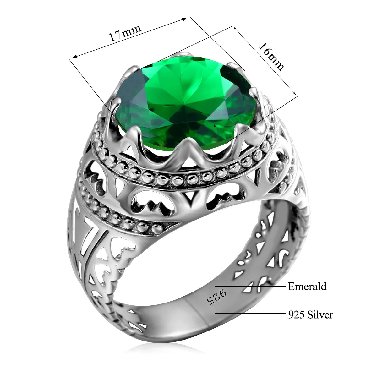 Men’s 925 Sterling Silver Emerald Ring – Vintage Gothic Punk Gemstone Fine Jewelry Gift