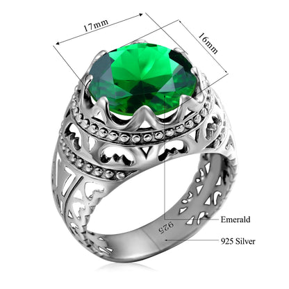 Men’s 925 Sterling Silver Emerald Ring – Vintage Gothic Punk Gemstone Fine Jewelry Gift