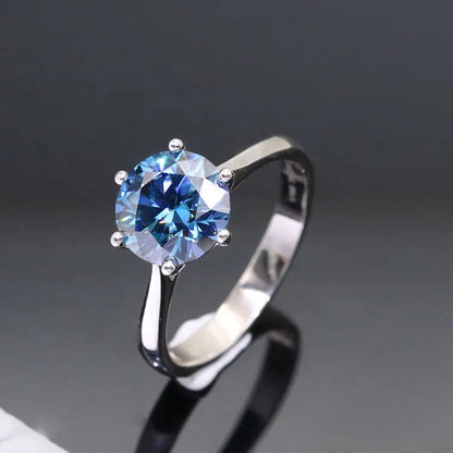 Sapphire Blue Moissanite Ring 1–2 Carat – 925 Sterling Silver White Gold Plated for Women