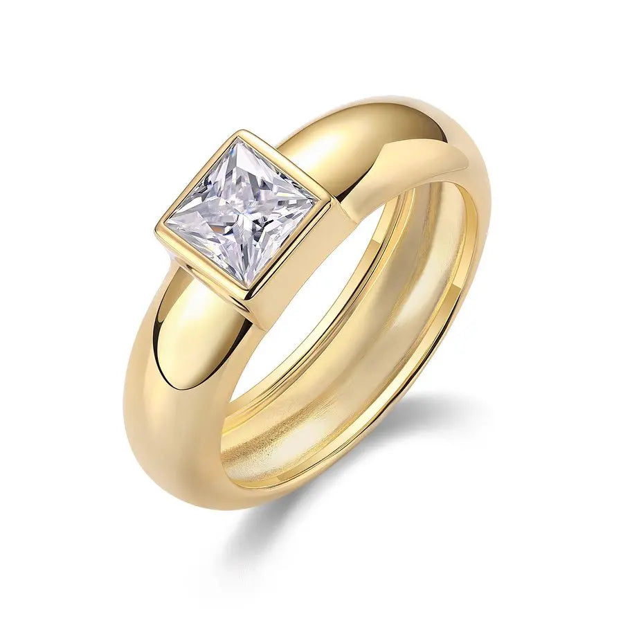 1CT 5.5mm Princess Cut Moissanite Ring – S925 Sterling Silver, 18K Gold Plated Women's Valentine’s Day Gift