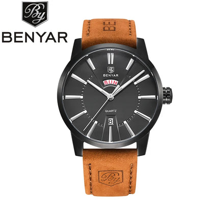BENYAR 5101 Men’s Quartz Watch – Luxury Business Fashion Wristwatch with Leather Strap, Waterproof