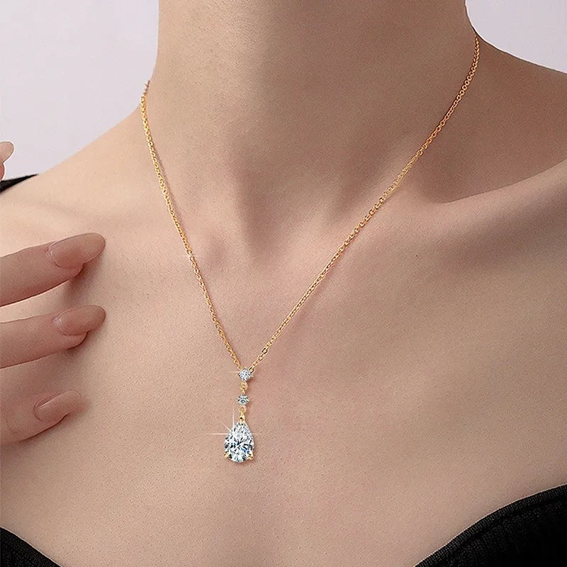 925 Sterling Silver 2.0ct Pear Cut Moissanite Pendant Necklace for Women – Luxury Engagement Jewelry