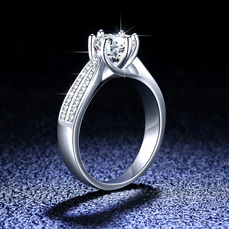 GRA Certified Moissanite Engagement Ring – 925 Sterling Silver, D Color VVS Ceren