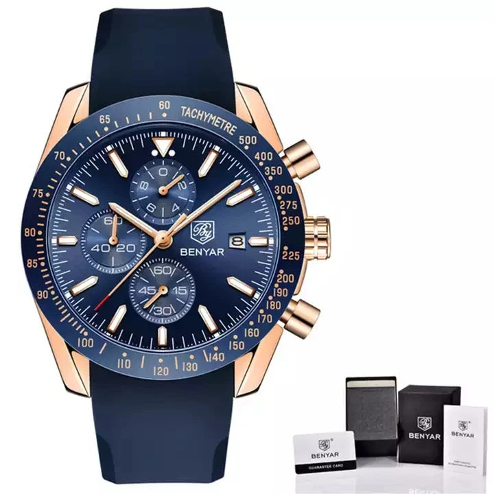 BENYAR 5140 Men's Luxury Quartz Watch – Stainless Steel Business Casual Sports Wristwatch, Waterproof Designer Watch for Men