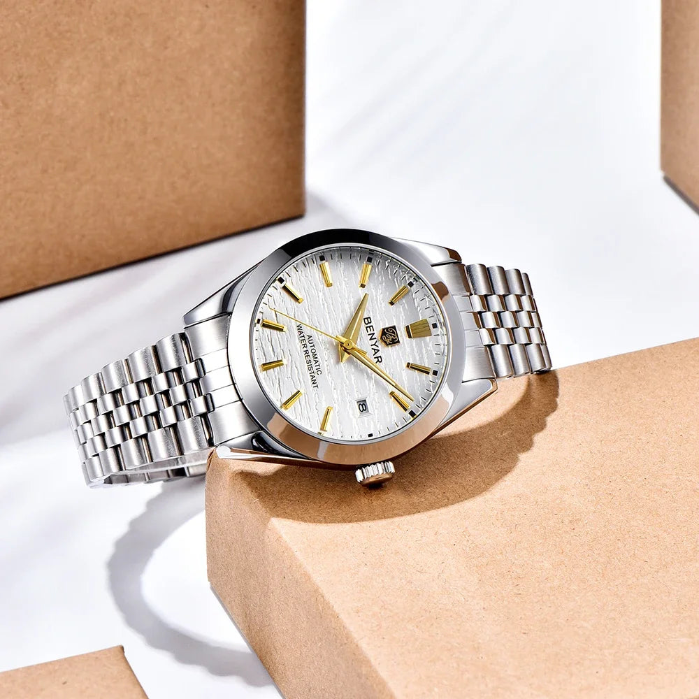 BENYAR 5209 Automatic Mechanical Watch for Men – 40mm Stainless Steel Luxury Timepiece, 50M Waterproof