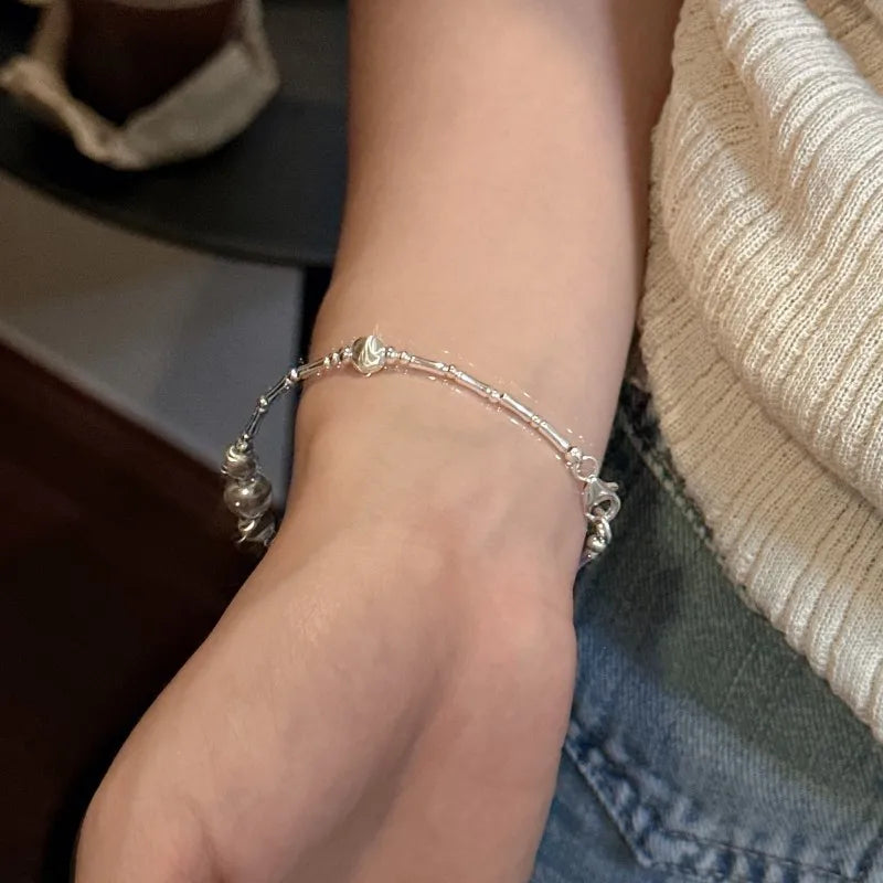 Handmade 925 Sterling Silver Geometric Bead Bracelet for Women – Minimalist Jewelry Gift Selen