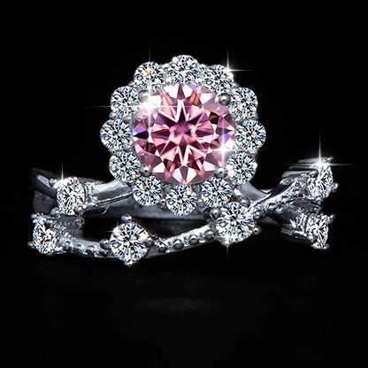 1 Carat Moissanite Ring for Women – S925 Silver Flower Vine Design Band