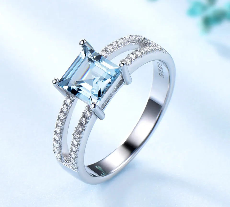 925 Sterling Silver Jewelry Set for Women – Nano Aquamarine & Sky Blue Topaz Ring, Pendant Necklace & Stud Earrings Alice