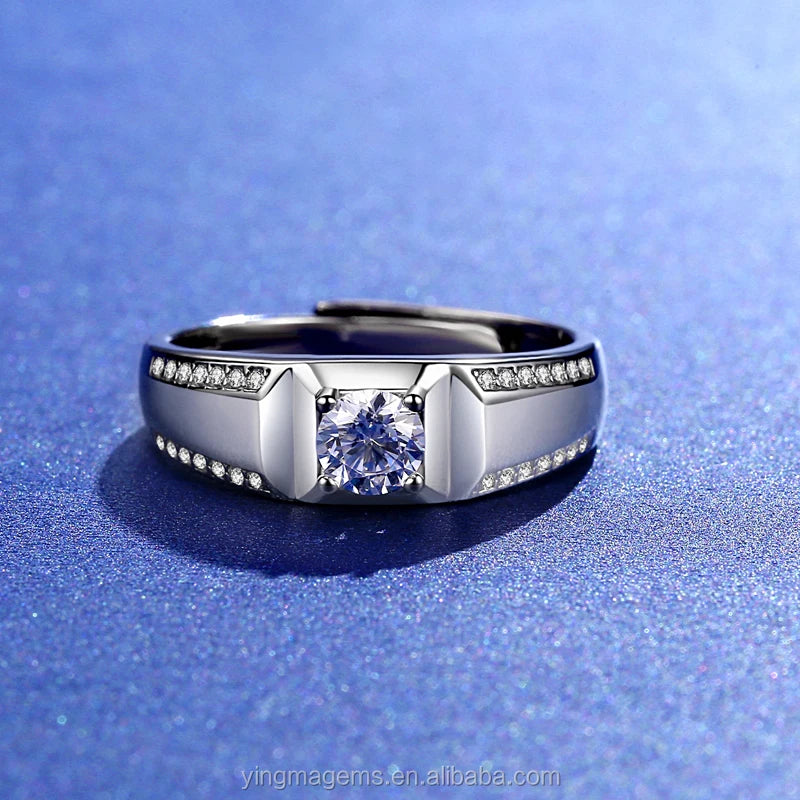 Men’s 0.5ct–1ct Moissanite Ring – 6.5mm Diamond Stone 925 Sterling Silver Engagement Band Phiilppos