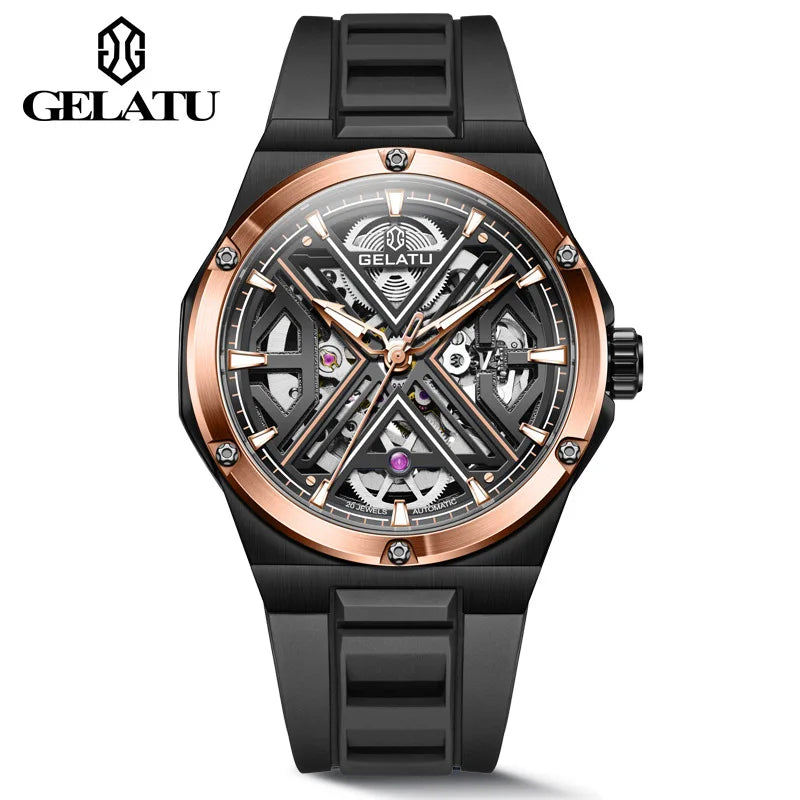 GELATU 6006 Men’s Luxury Automatic Mechanical Watch – Rainbow Dial, Waterproof Sport Design, Silicone Strap Rickon