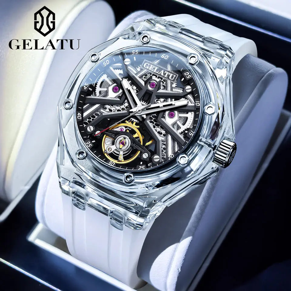 GELATU 8002 Men’s Automatic Mechanical Watch – Transparent Skeleton Dial, Waterproof Sport Design 2025 Samwell
