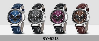 BENYAR 5213 Men's Luxury Quartz Chronograph Watch – Waterproof Leather Strap, Luminous Dial, Designer Sport Wristwatch for Men