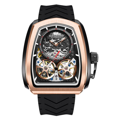 Luxury Double Flying Wheel Automatic Mechanical Watch for Men – Irregular Hollow Dial, Supercar Gear Design, Personalized Statement Timepiece Onur