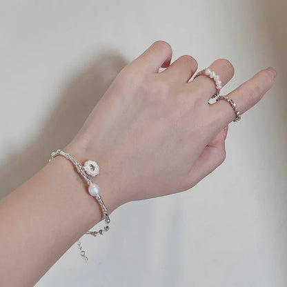 Handmade 925 Pure Silver Bead Necklace – Natural Freshwater Pearl, Bamboo Round Design with Heart Charm Bracelet Aylin