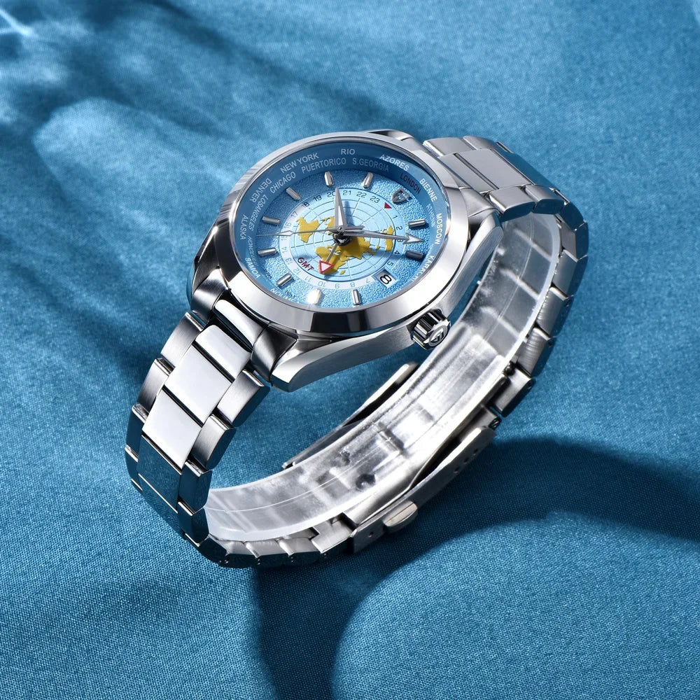 Pagani Design 1788 Men's NH34 Automatic GMT Watch – Sapphire Crystal, Stainless Steel, Multi‑Time Zone