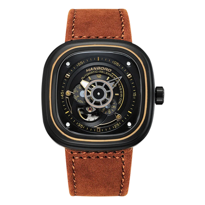 MIYOTA Automatic HANBORO Men’s Luxury Square Watch – Stainless Steel Case, Leather Strap, Luminous Dial, Folding Clasp Mechanical Wristwatch Yusuf