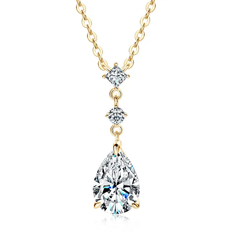 925 Sterling Silver 2.0ct Pear Cut Moissanite Pendant Necklace for Women – Luxury Engagement Jewelry