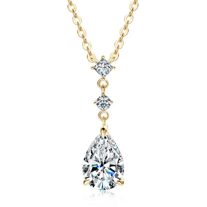 925 Sterling Silver 2.0ct Pear Cut Moissanite Pendant Necklace for Women – Luxury Engagement Jewelry