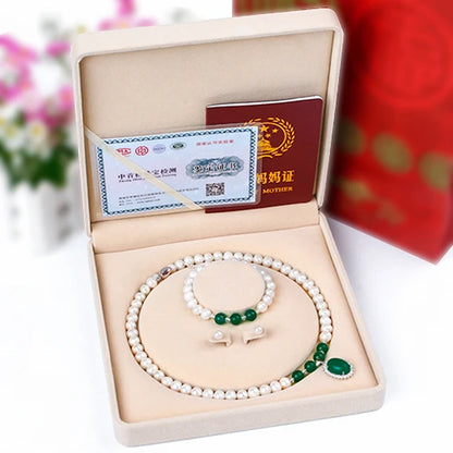 Certified ZZXL‑N0009‑04 Women’s Fine Jewelry Set – 8–9mm Real Freshwater Pearl Necklace, Bracelet, Earrings, Pendant & Ring