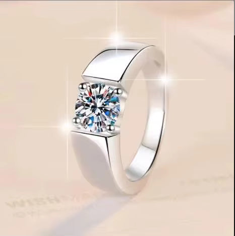 Hip Hop Luxury 0.5-2 Carat VVS Moissanite Men’s Ring – D Color Full Diamond Look, Solid 925 Sterling Silver Ilias