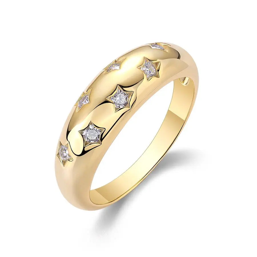 18K Yellow Gold Plated 925 Sterling Silver 7‑Piece Moissanite Diamond Ring Set – Women’s Wedding, Anniversary & Party Jewelry Gift