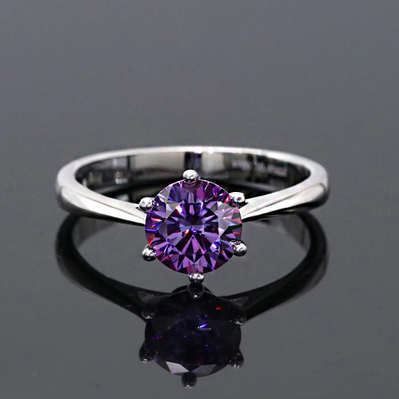 1–2 Carat Purple Moissanite Engagement Ring – 925 Silver Diamond Ring with GRA Certificate