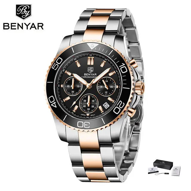 BENYAR S002 Square Luxury Men’s Quartz Watch – Stainless Steel Band, Citizen Movement