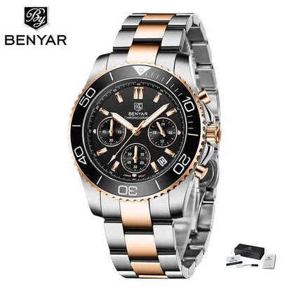 BENYAR S002 Square Luxury Men’s Quartz Watch – Stainless Steel Band, Citizen Movement