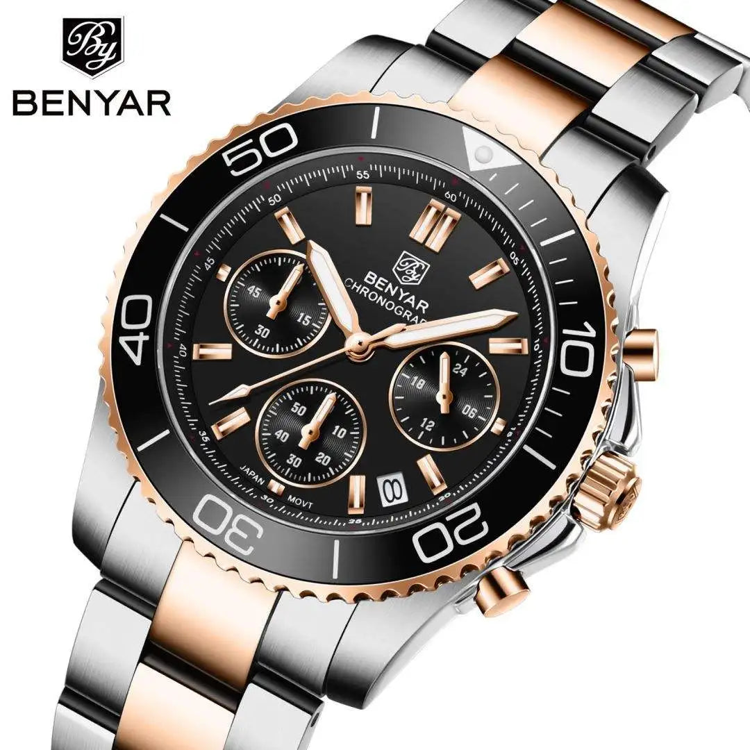 BENYAR S002 Square Luxury Men’s Quartz Watch – Stainless Steel Band, Citizen Movement