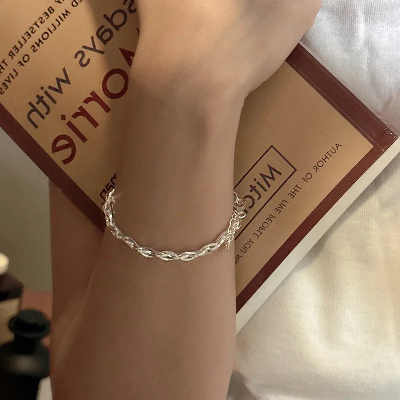 925 Sterling Silver Braided Chain Bracelet for Women Derya