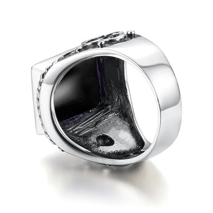 Vintage Filigree 925 Sterling Silver Men’s Ring – Turkish Black Agate Gemstone, Rhodium Plated Floral Design Andreas