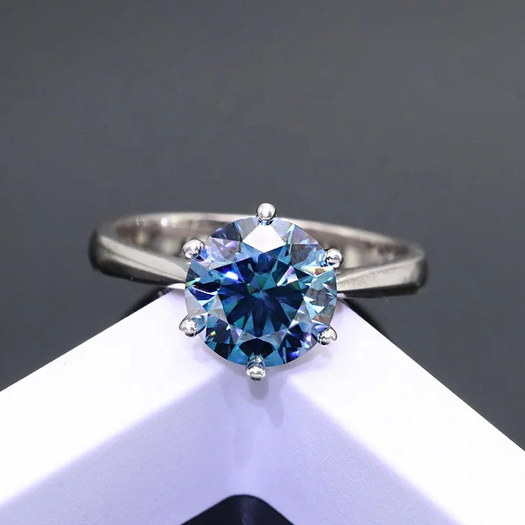 Sapphire Blue Moissanite Ring 1–2 Carat – 925 Sterling Silver White Gold Plated for Women