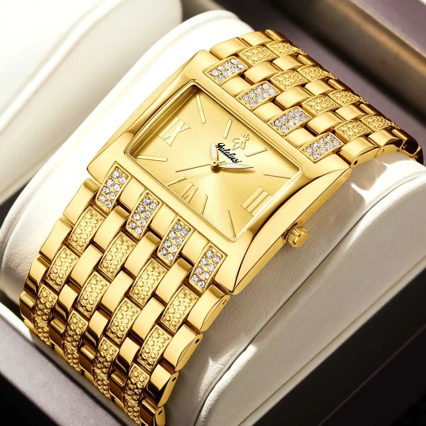 Orimart Luxury Women’s 38mm Square Quartz Watch – Diamond Inlay Dial, Alloy Case & Chain Strap, 10M Water Resistant Maud