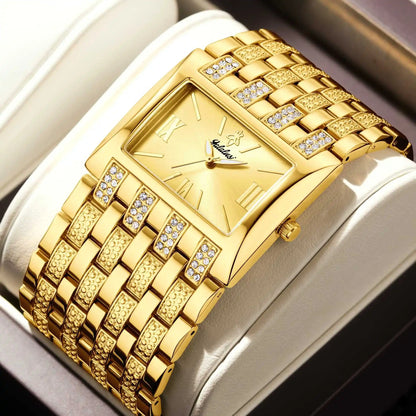 Orimart Luxury Women’s 38mm Square Quartz Watch – Diamond Inlay Dial, Alloy Case & Chain Strap, 10M Water Resistant Maud