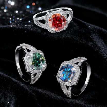 3CT VVS D Color Moissanite Ring for Women – Luxury S925 Sterling Silver Double Row Engagement Band Zirella