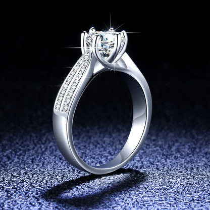 GRA Certified Moissanite Engagement Ring – 925 Sterling Silver, D Color VVS Ceren