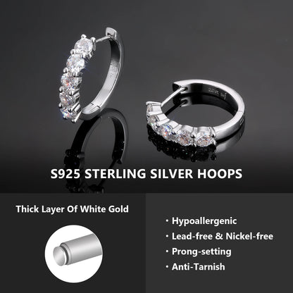 2.0CT D Color VVS1 Brilliant Round Cut Moissanite Lab‑Grown Diamond 925 Sterling Silver Huggie Hoop Earrings for Women & Men