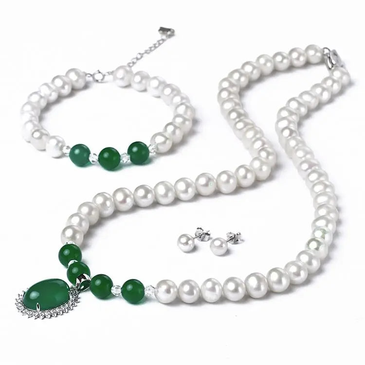 Certified ZZXL‑N0009‑04 Women’s Fine Jewelry Set – 8–9mm Real Freshwater Pearl Necklace, Bracelet, Earrings, Pendant & Ring