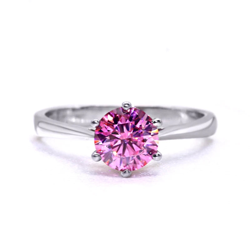 Pink Moissanite Ring 1–3 Carat Round Cut – 925 Sterling Silver with White Gold Plating for Women