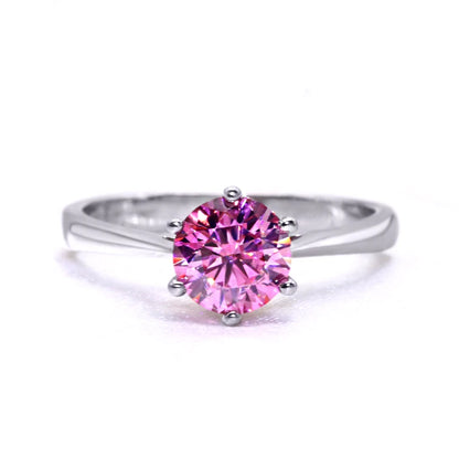 Pink Moissanite Ring 1–3 Carat Round Cut – 925 Sterling Silver with White Gold Plating for Women